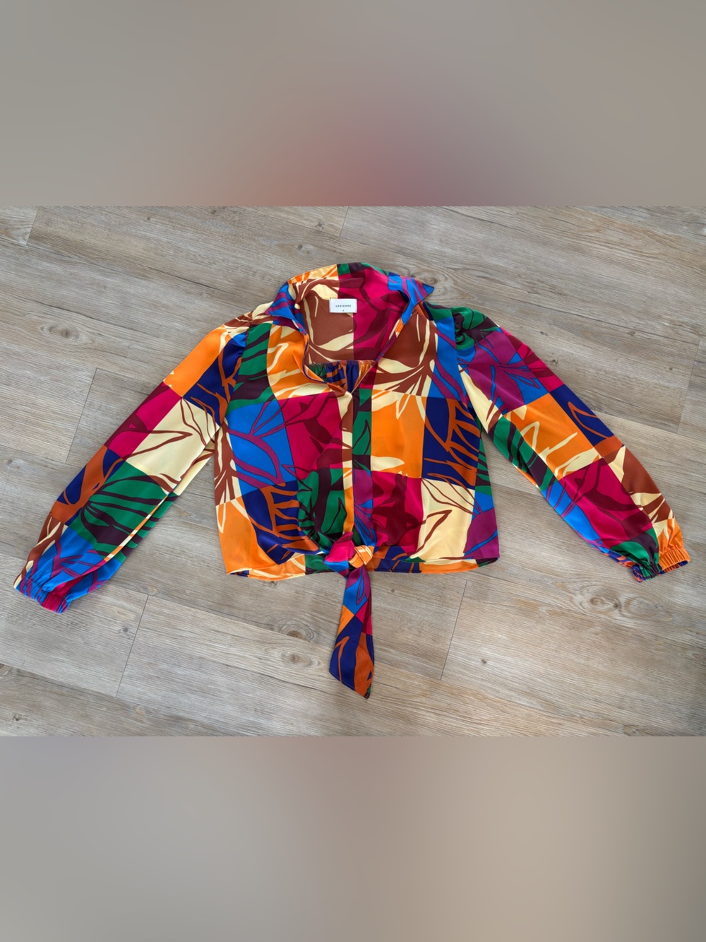 Adrienne Multicolor Tropical Print Tie-Front Blouse